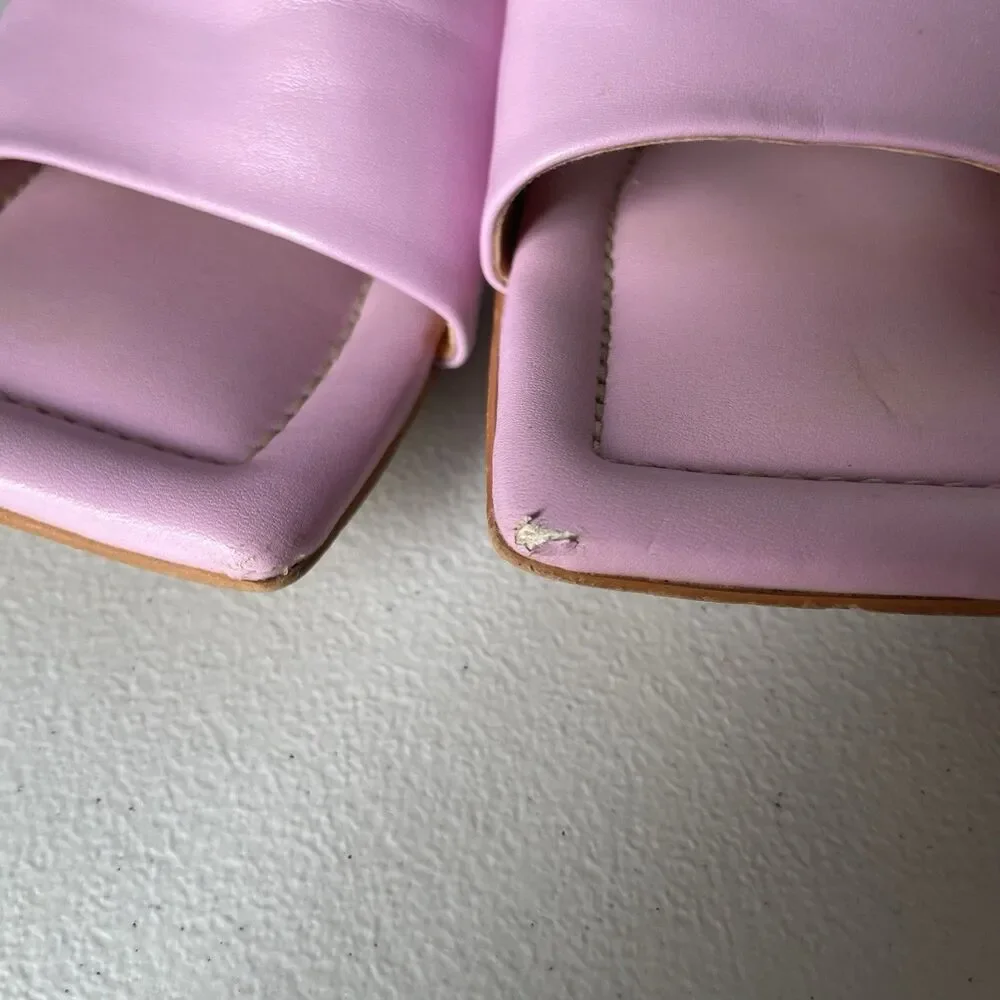 GLOW Leather Heels Square Toe Pink Purple Backless Slip On Women's Size 8